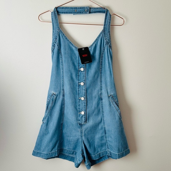 New Levi’s Denim Romper overalls Shorts - Picture 9 of 10